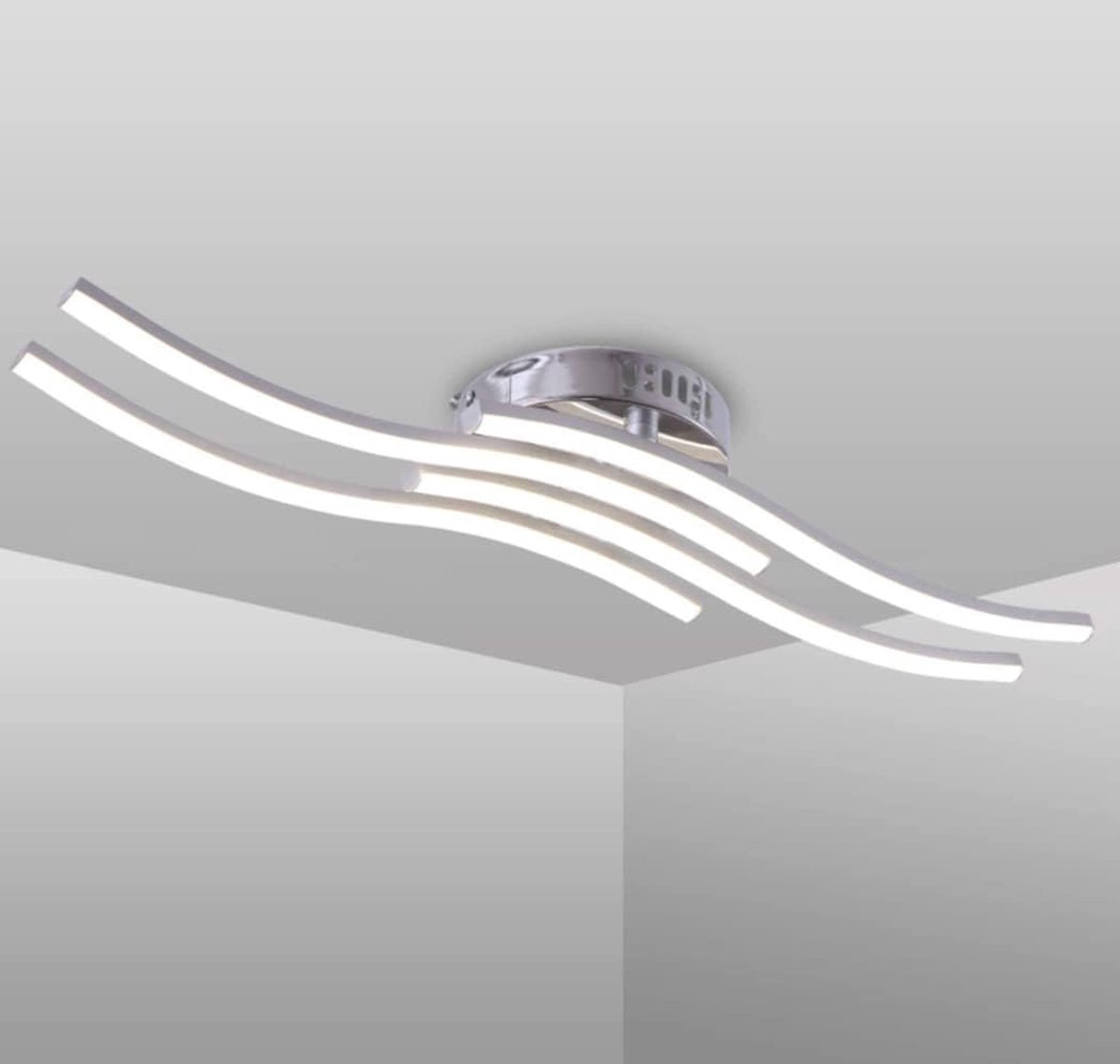 Moderne metalen lamp wit acryl paneel, LED plafondverlichting,24W 5500K golfvormige lamp voor thuis, woonkamer, badkamer, keuken, slaapkamer, woonkamer, gang