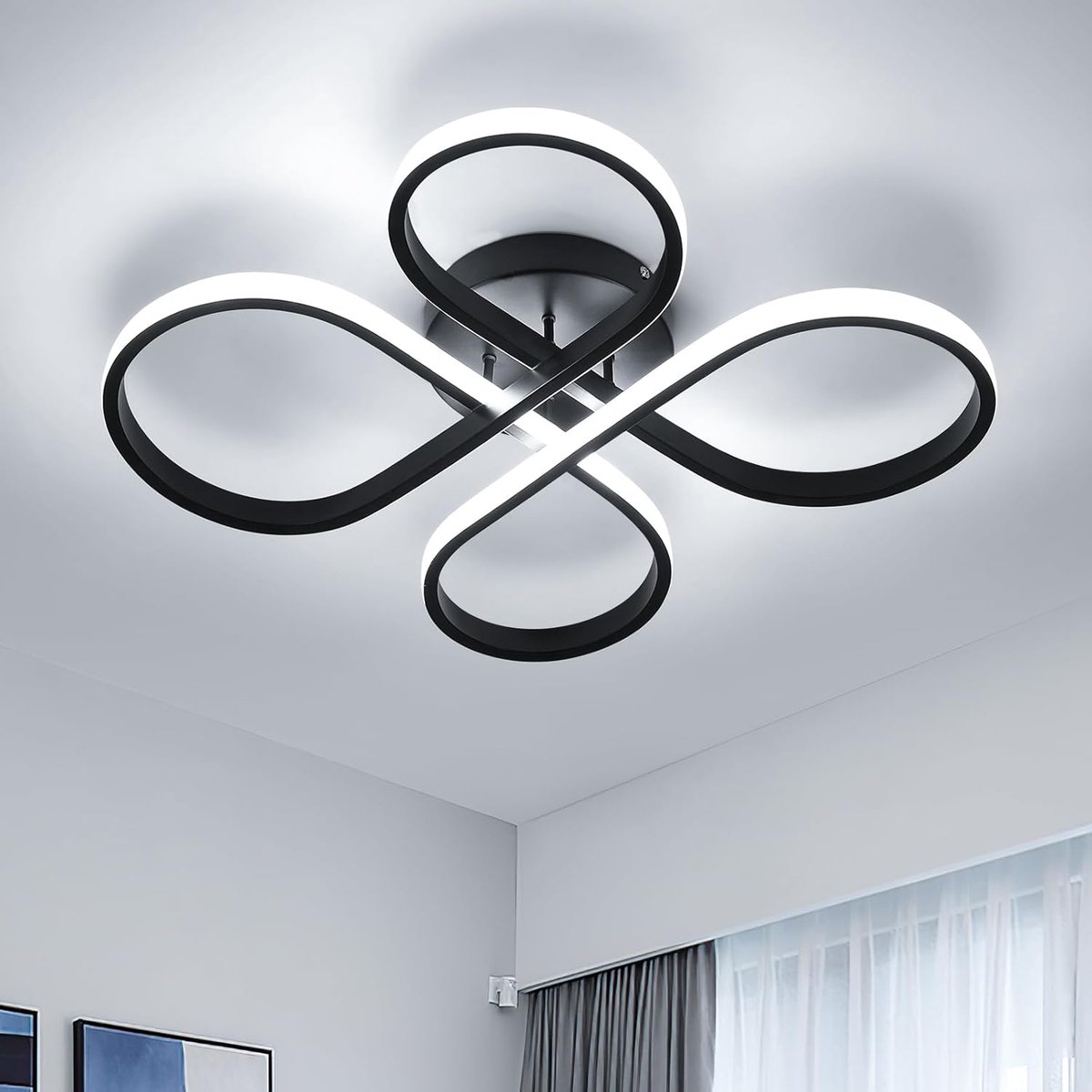 LED-plafondlamp, 52 cm moderne plafondlamp, koel wit, 6500K, 45W 5062LM, acryl plafondlamp voor slaapkamer, badkamer, woonkamer, keuken, gang, zwart