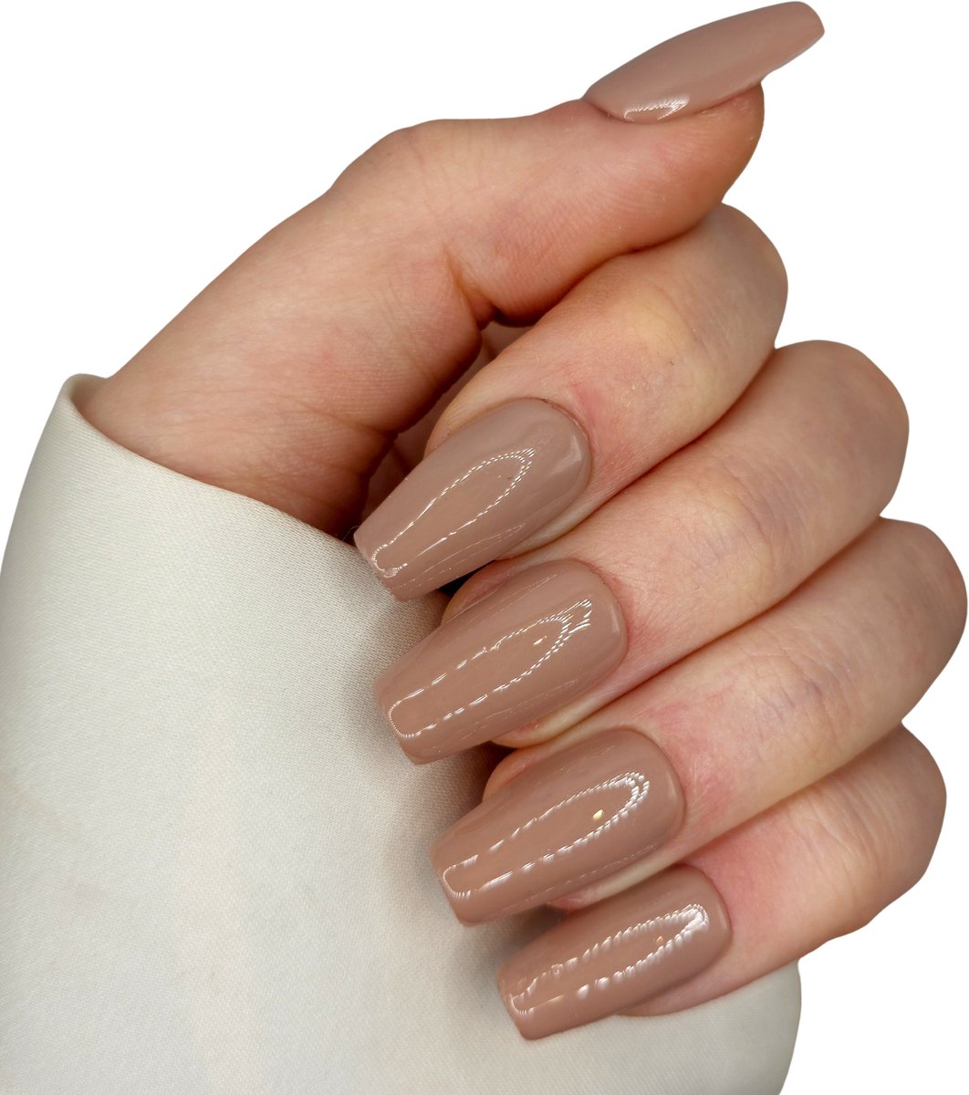 SD Press on Nails - B-208 - Plaknagels - Nagelset 20 Nagels - Nude - Gellak - Nagellak - Medium Coffin Nageltips - Nepnagels met Lijm - Kunstnagels - Nail Art - Handmade - Valse nagels - Nagelvijl - Accessoires - Nude Nagels