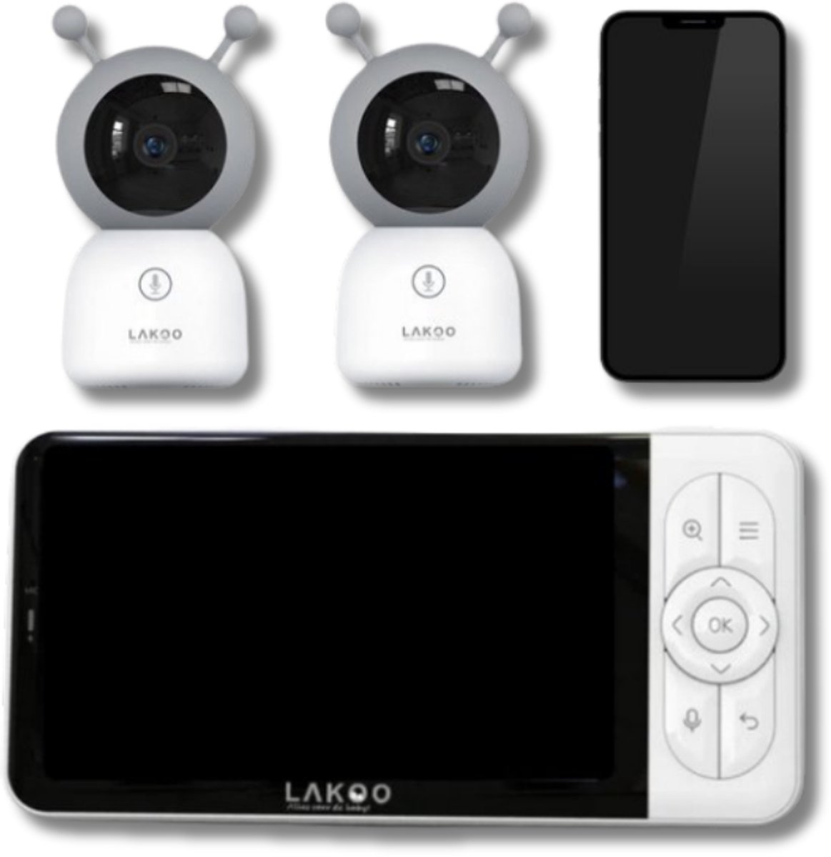 Lakoo® BabyGuard Pro 6T met Lamp 2 camera's - Babyfoon met Camera en app - Babyfoon met monitor - wifi - Uitbreid baar - nachtzicht - Gratis app - BesteVerkocht - Terugspreekfunctie - Tempratuurweergave