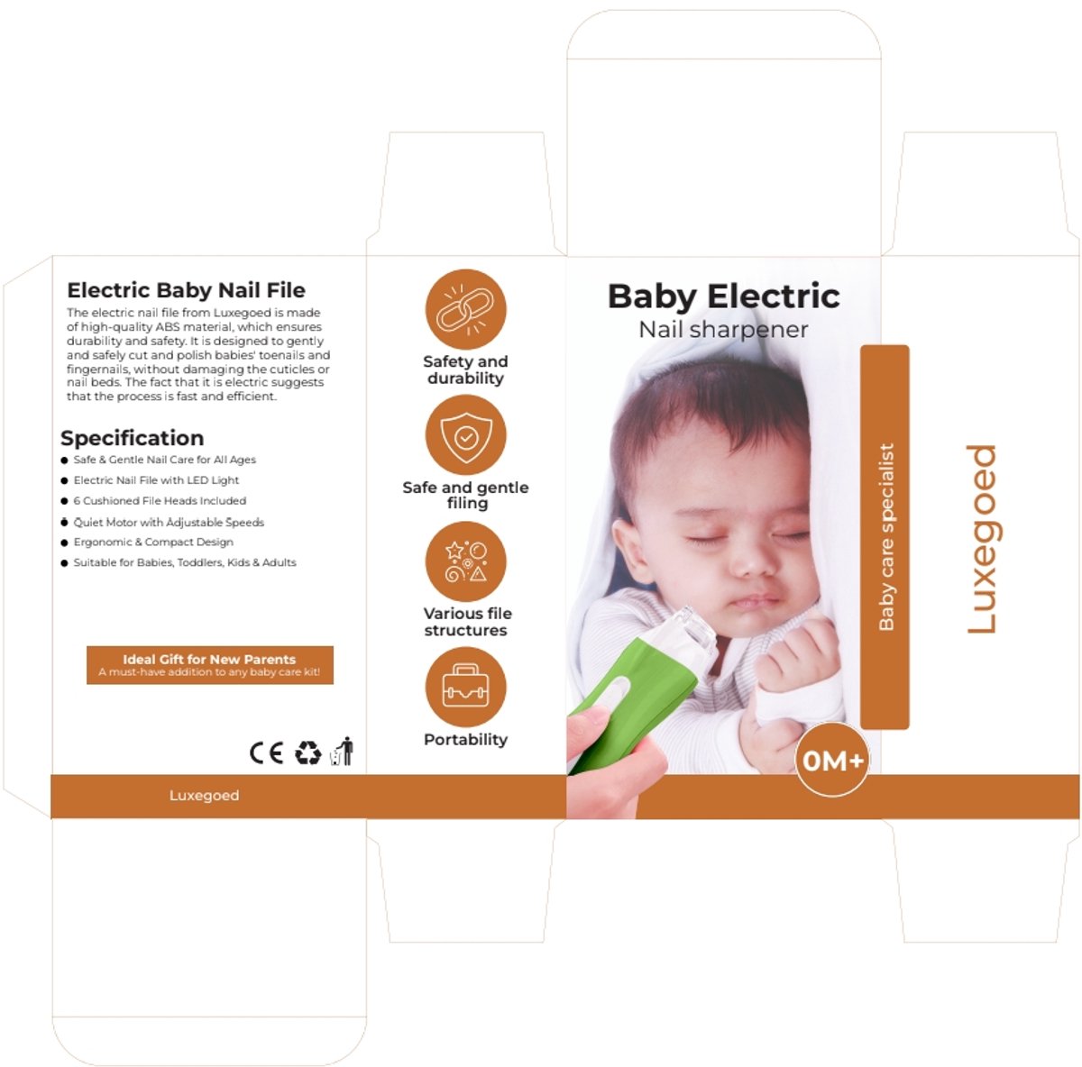 Luxegoed - Nagelvijl set - Nagel vijl set - Electrische Baby Nagel Vijl - Veilig nagels verzorgen met LED licht voor baby, peuter, kinderen en volwassenen - met 6 verschillende vijlen en verstelbare snelheden — cadeau in Verzorging - foto 5