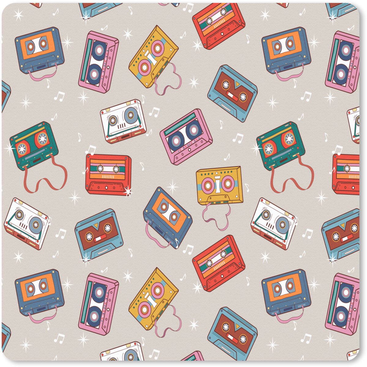 Muismat 20x20 cm - Mousepad Muziek - Cassette - Patroon - Muismatten