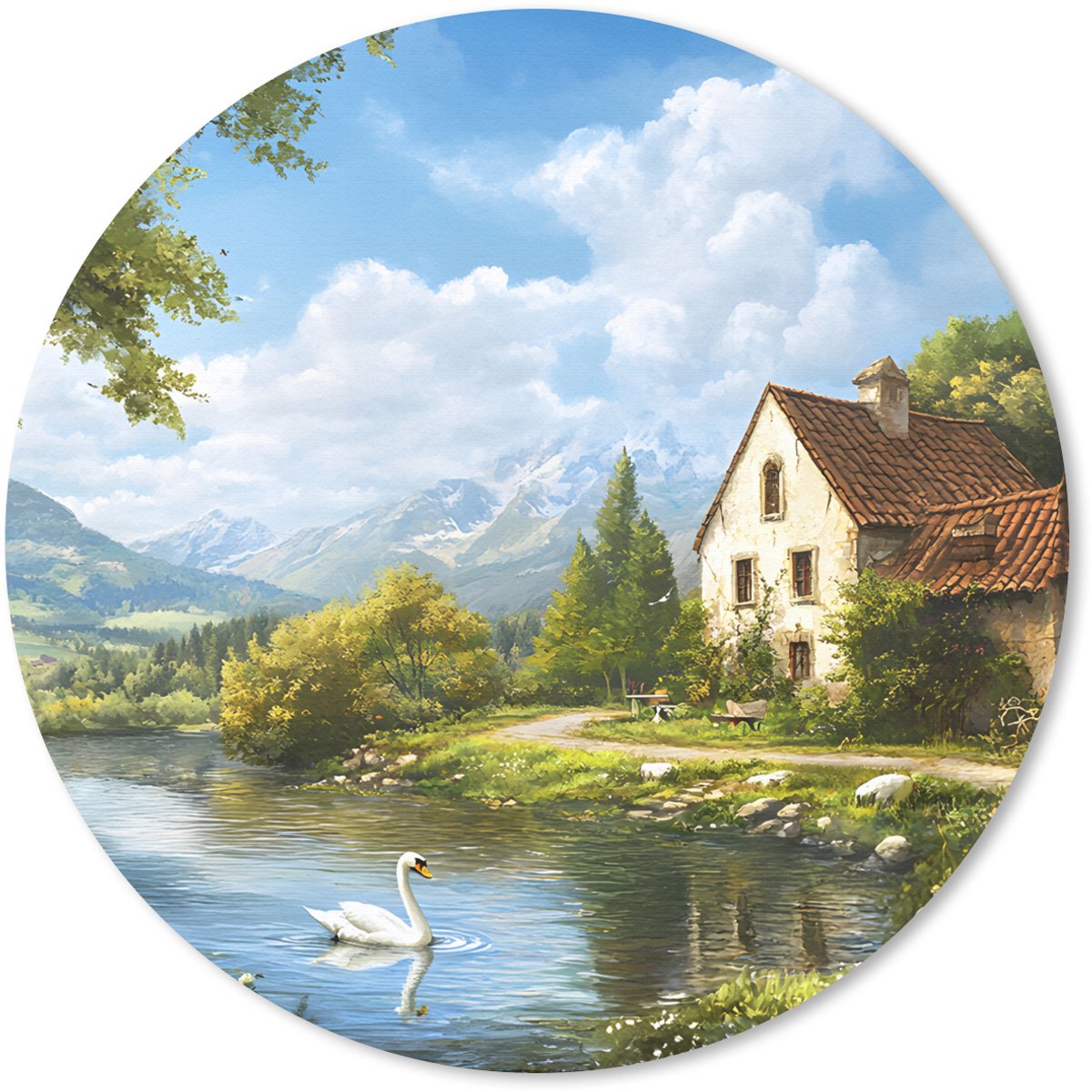 Muismat rond 40x40 cm - Mousepad Zwaan - Bomen - Rust - Ronde muismatten