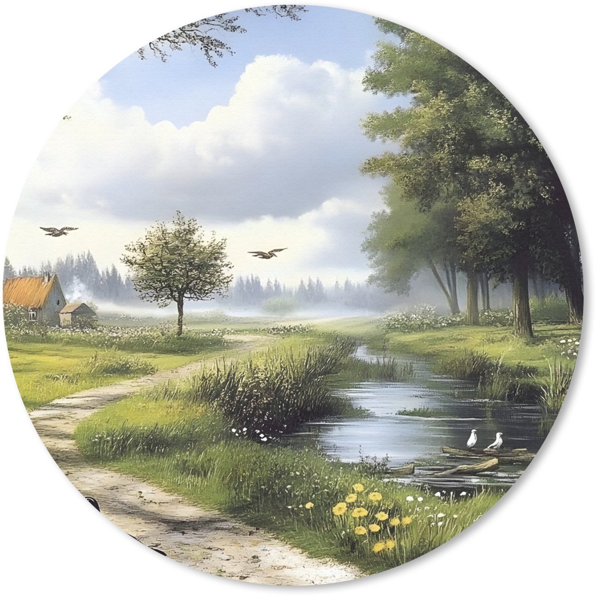 Muismat rond 20x20 cm - Mousepad Zandpad - Groen landschap - Water - Ronde muismatten
