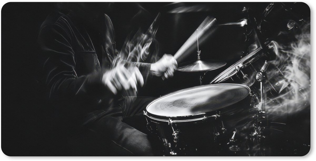 Muismat XXL 90x45 cm - Bureau onderlegger - Bureau mat Drummer - Zwart - Drumstel - Bureaumat - Gaming mousepad xl - Bureaulegger groot - Computer deskmat