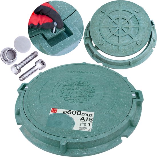 LUN FIX - Couvercle de regard - DN 600 mm, 60 cm, A15 1,5 t - couvercle, pour fosse septique - Vert