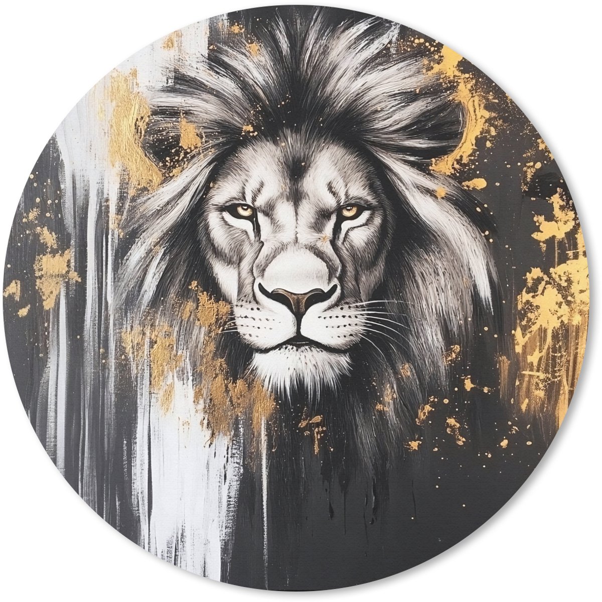 Muismat rond 40x40 cm - Mousepad Leeuw - Portret - Verfspatten - Grijs - Ronde muismatten