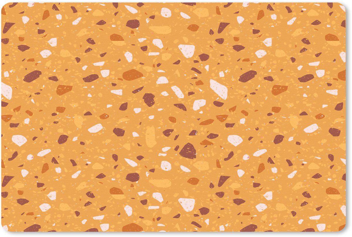 Muismat XXL 120x80 cm - Bureau onderlegger - Bureau mat Terrazzo - Patroon - Okergeel - Bureaumat - Gaming mousepad xl - Bureaulegger groot - Computer deskmat