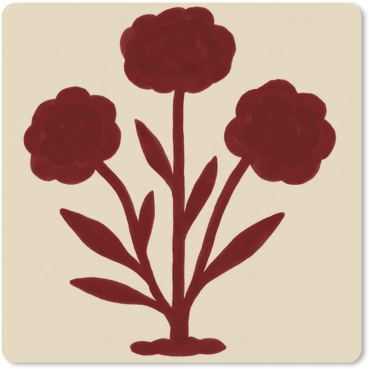 Muismat 20x20 cm - Mousepad Bloemen - Bladeren - Rood - Minimalistisch - Muismatten