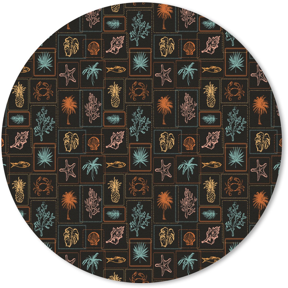 Muismat rond 50x50 cm - Mousepad Zee - vis - koraal - Donker - Ronde muismatten