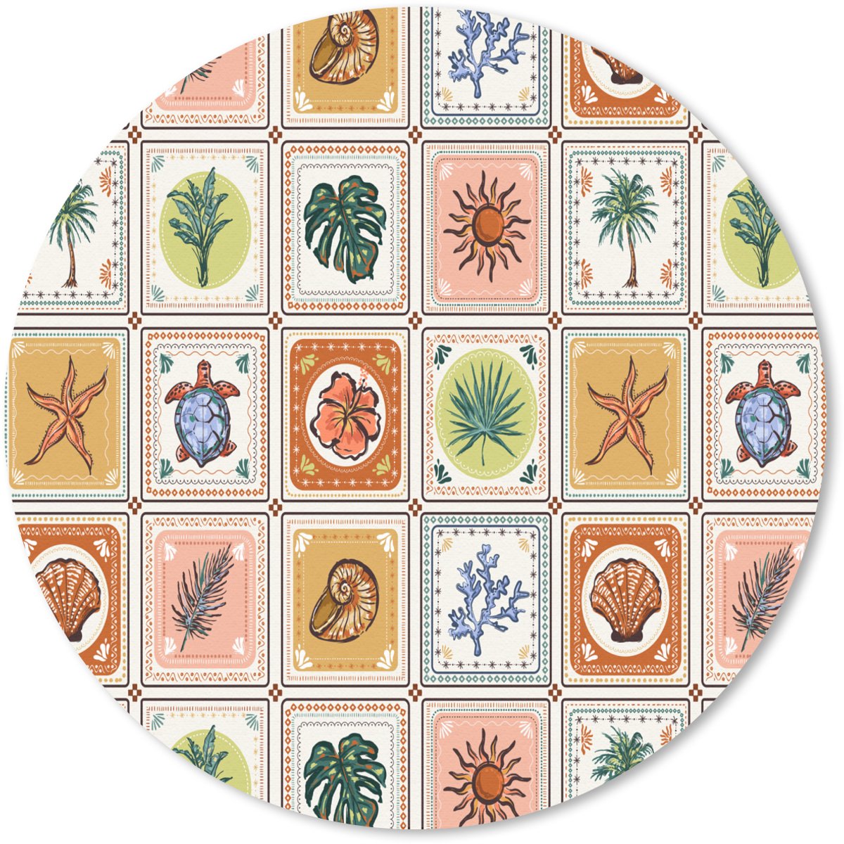 Muismat rond 20x20 cm - Mousepad Kust - Zee - Zomer - Multi - Ronde muismatten