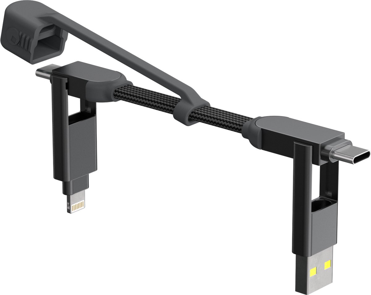 Rolling Square inCharge XS 4-in-1 Snellaadkabel Sleutelhanger - 240W - USB-C, Lightning & Micro-USB - Oplaadkabel voor iPhone, iPad, Android & Laptop - Grijs