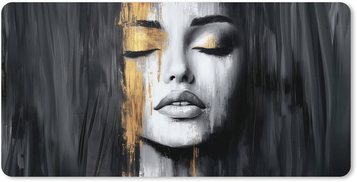 Muismat XXL 120x60 cm - Bureau onderlegger - Bureau mat Gezicht - Vrouw - Penseelstreken - Abstract - Bureaumat - Gaming mousepad xl - Bureaulegger groot - Computer deskmat