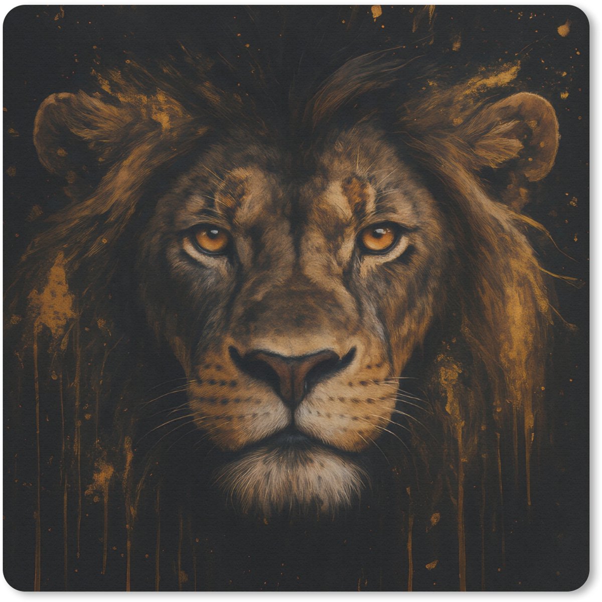Muismat 30x30 cm - Mousepad Leeuw - Goud - Druppels - Muismatten