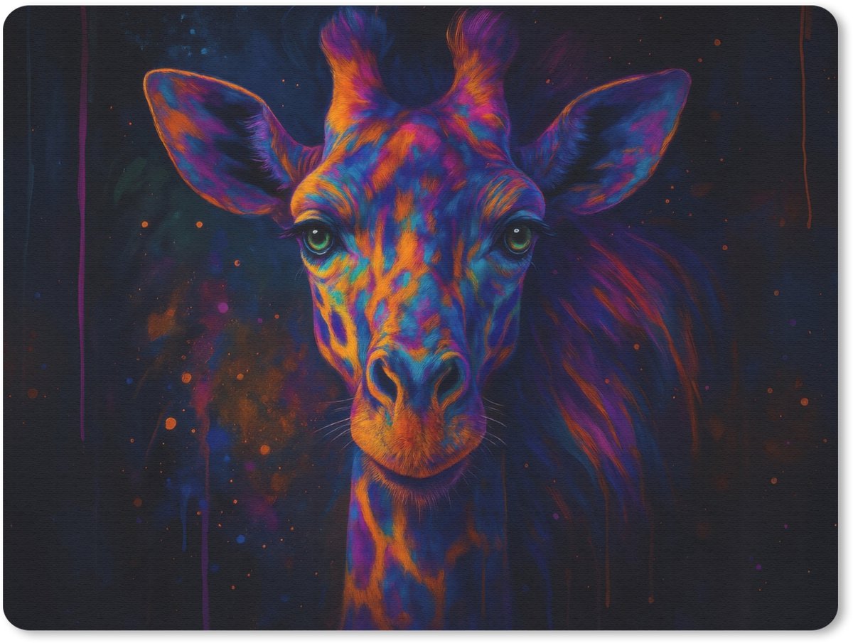 Muismat 23x19 cm - Mousepad Giraffe - Gekleurd - Verfspatten - Muismatten