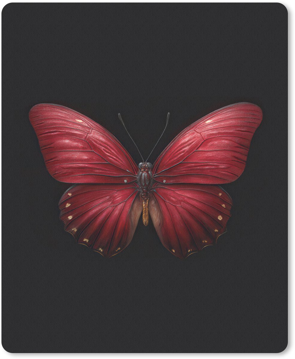 Muismat 19x23 cm - Mousepad Vlinder - Rood - Minimalistisch - Muismatten