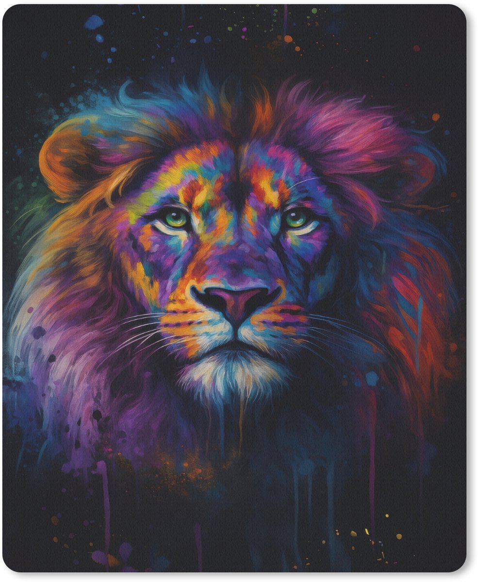 Muismat 19x23 cm - Mousepad Leeuwenkop - Felgekleurd - Abstract - Muismatten