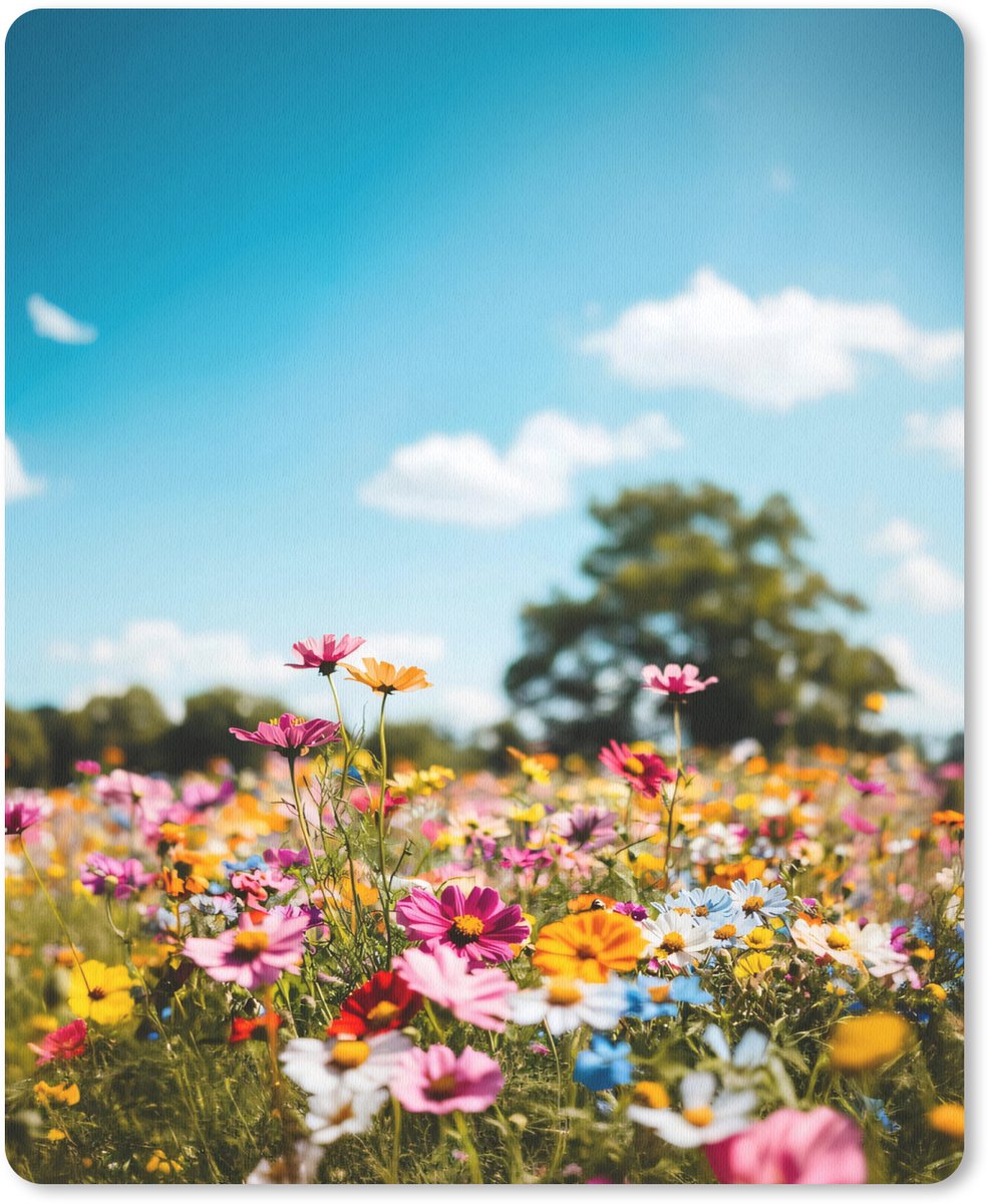 Muismat 19x23 cm - Mousepad Bloemenweide - Blauw - Lucht - Kleuren - Muismatten