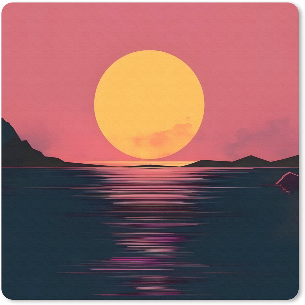 Muismat 20x20 cm - Mousepad Zon - Geel - Bergen - Water - Muismatten