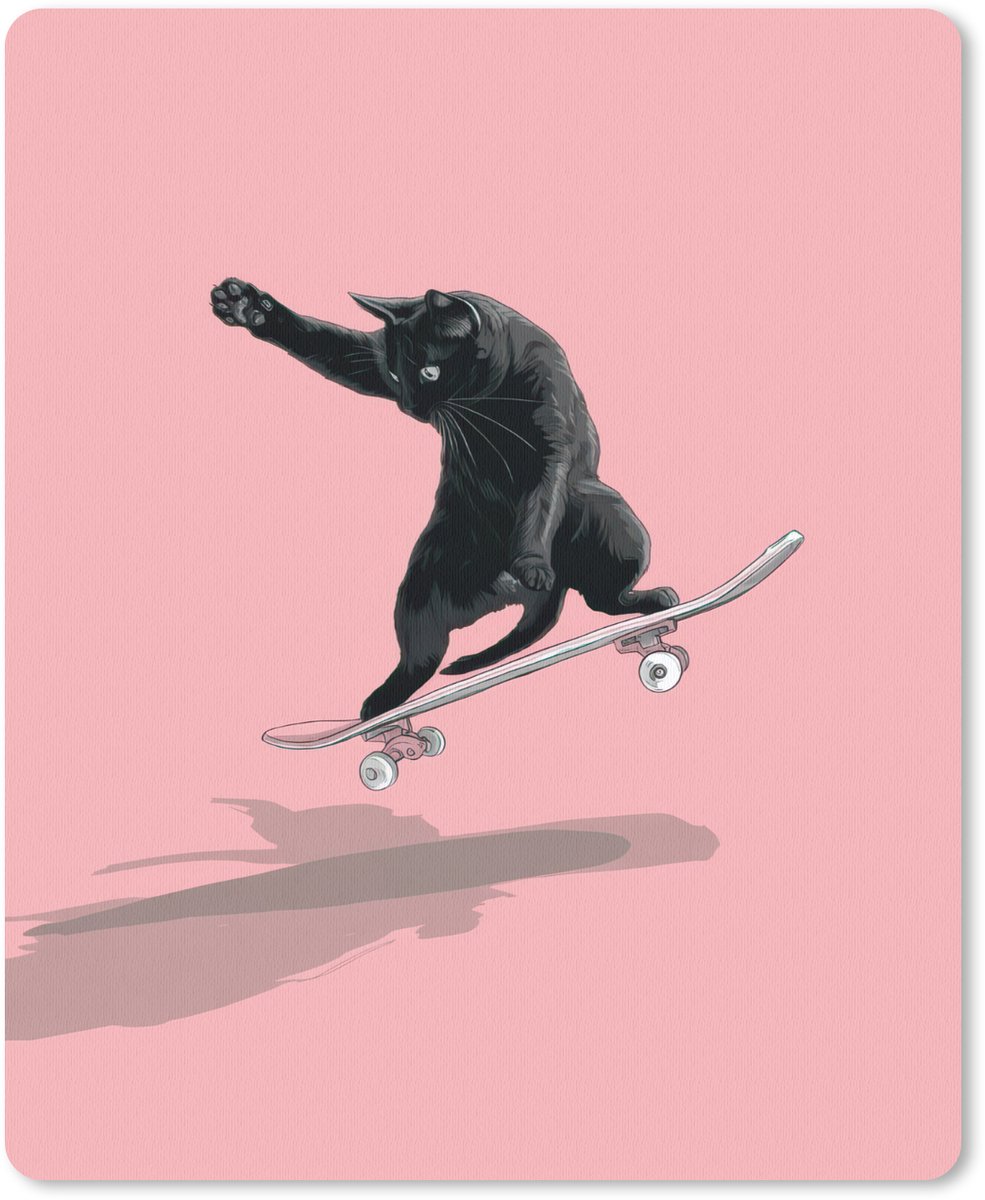 Muismat 19x23 cm - Mousepad Kat - Skateboard - Roze - Muismatten