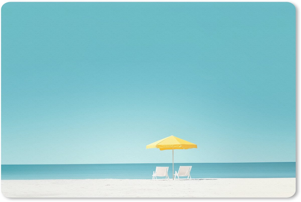 Muismat 27x18 cm - Mousepad Strand - Blauwe lucht - Geel - Parasol - Muismatten