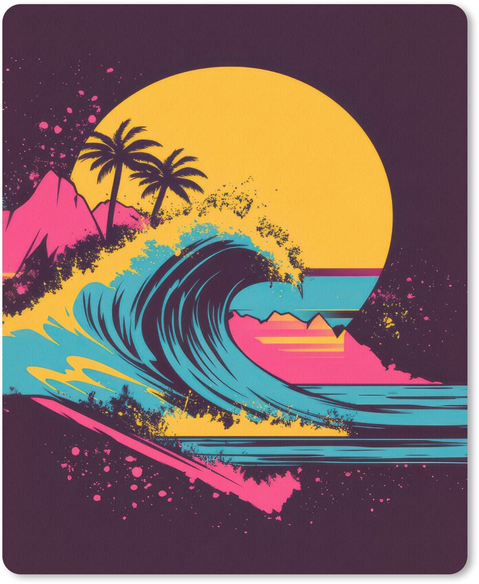 Muismat 19x23 cm - Mousepad Golf - Kleurrijk - Zon - Palmbomen - Muismatten