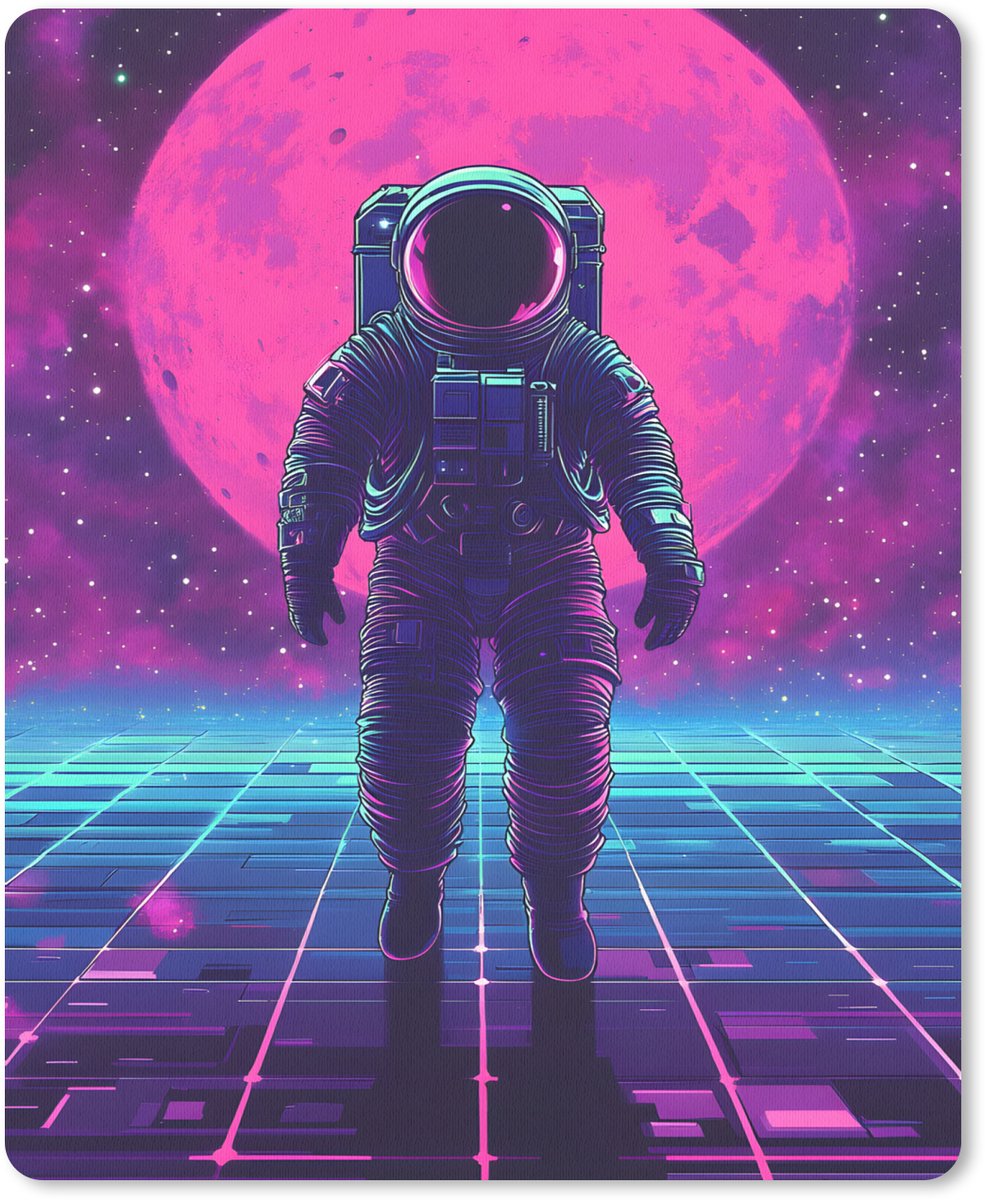Muismat 19x23 cm - Mousepad Astronaut - Maan - Roze - Sterrennevels - Muismatten
