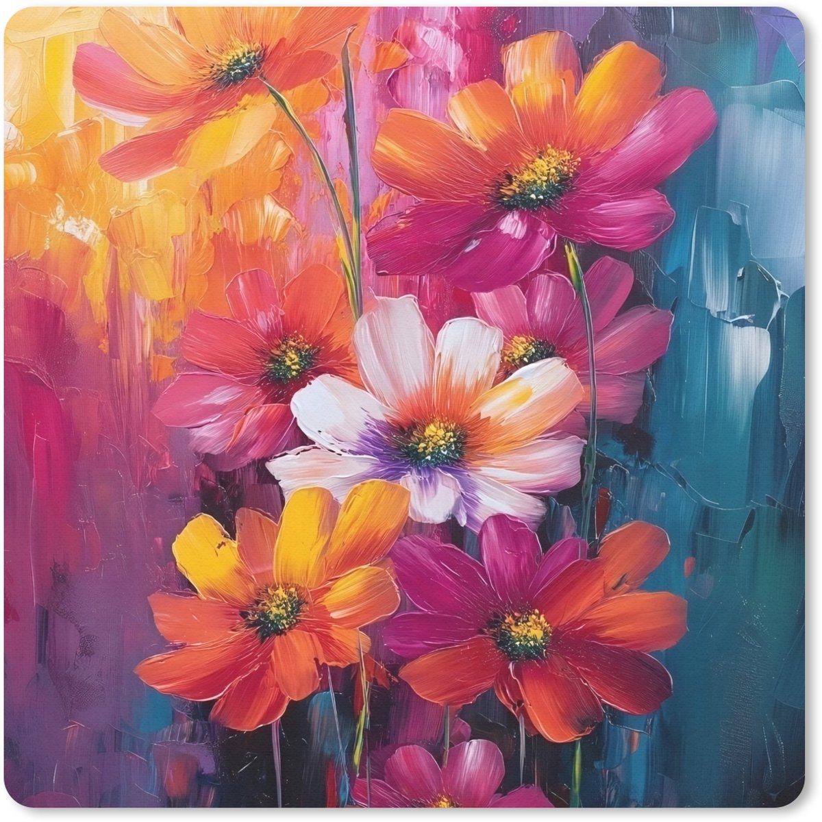 Muismat 20x20 cm - Mousepad Felle bloemen - Dynamisch - Levendig - Muismatten