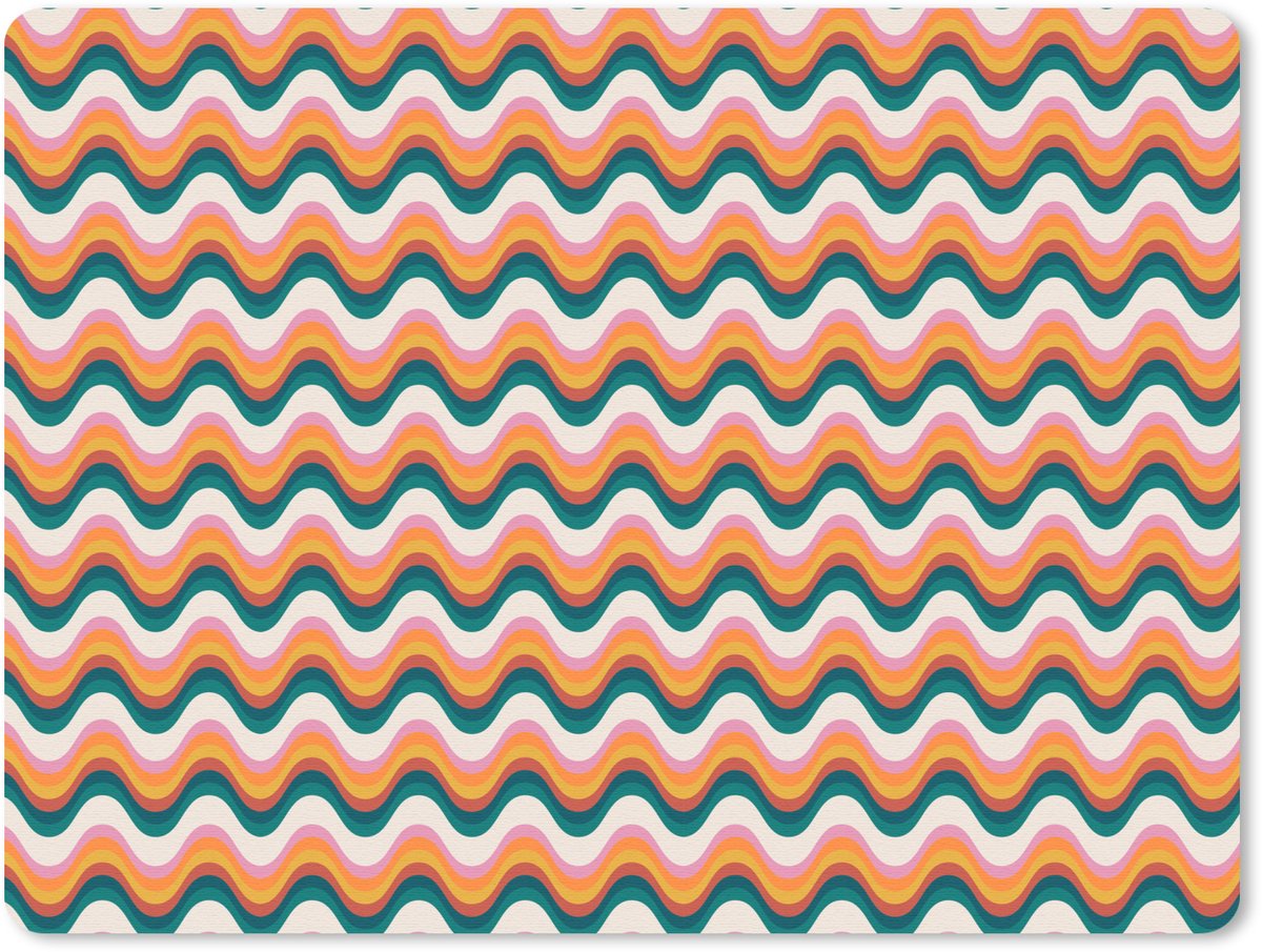 Muismat 23x19 cm - Mousepad Retro - Disco - Golven - Kleur - Muismatten