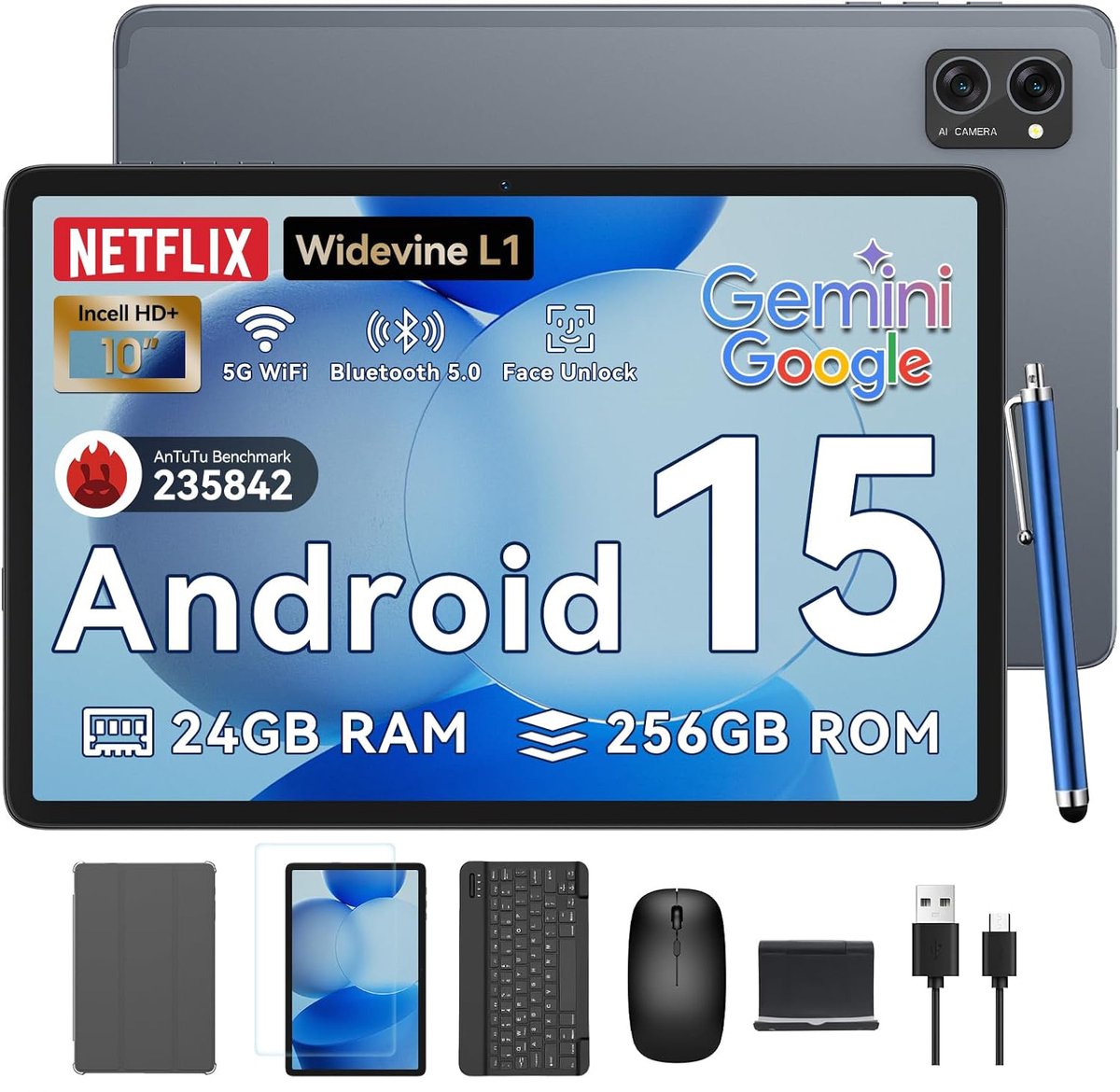 【新品未開封】Android15 256GB TABWEE T20 TABWEE T20 Tablet met toetsenbord, muis en pen - 10.1 Inch - 256GB