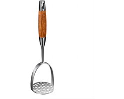 13,5 inch roestvrijstalen aardappelstamper met houten handvat - Robuuste metalen stamper voor aardappelpuree, avocado's, bonen en zoete aardappelen - Professioneel en huishoudelijk keukenapparaat (vaatwasserbestendig)