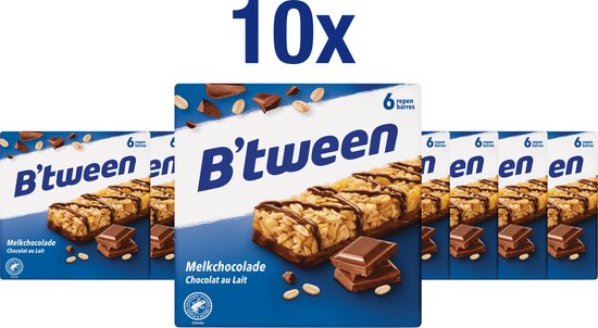 B'tween Melkchocolade - Tussendoortje - Mueslireep - 10 doosjes à 6 x 25g
