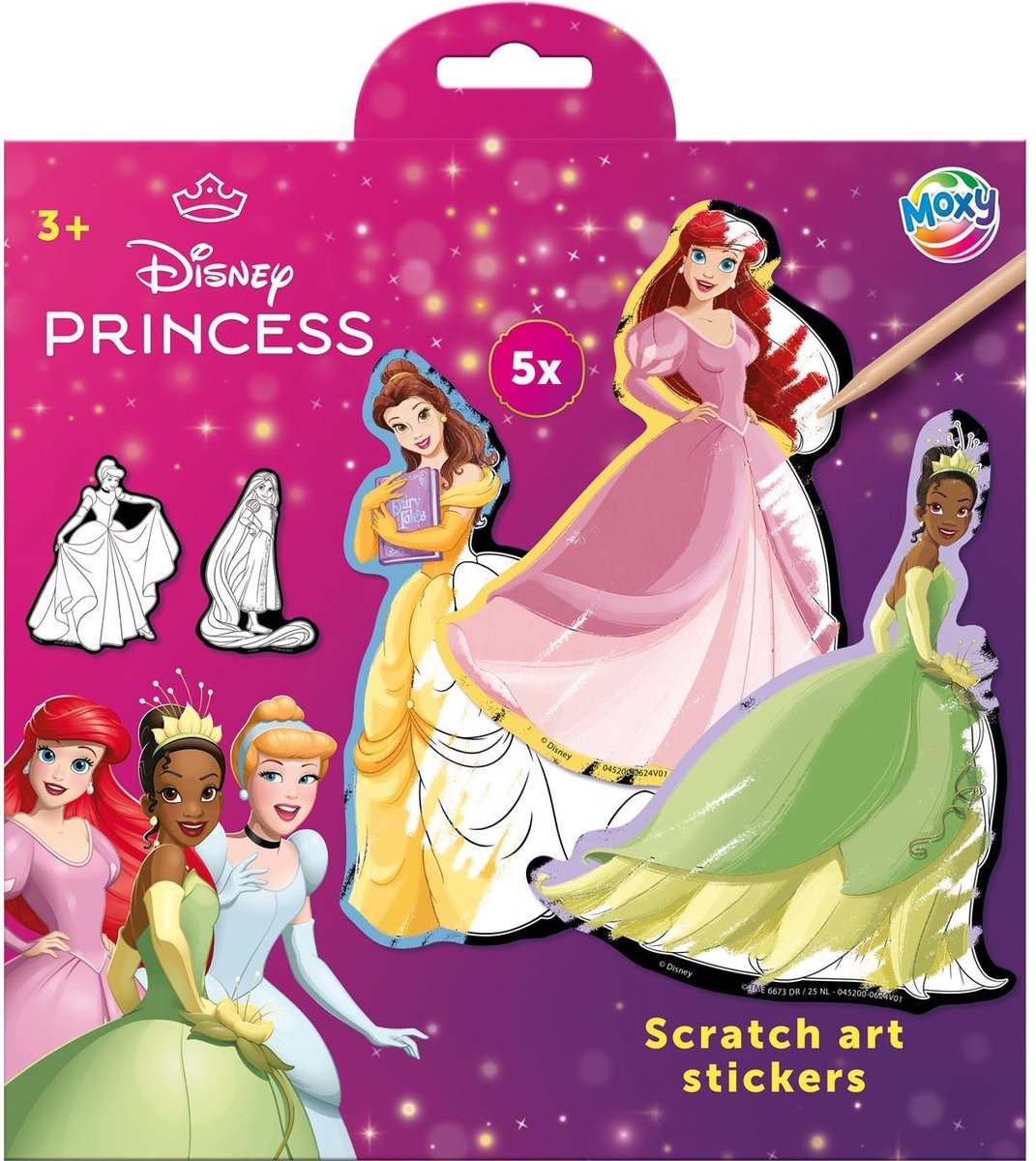 Disney Prinses Scratch Art Kras Kaart – moxy - Met pen - A5 formaat – creatief – kids – Ariel - Assepoester – kraskunst – kleurplezier – kunstproject – educatief – motoriek – knutselen – hobby – schilderen voor kinderen – cadeau – uniek – vrolijk