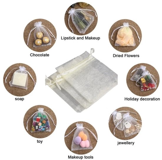 dogmoon Premium doorschijnende organza zakjes, 50 stuks 13 x 18 cm medium organza geschenkzakjes, bruiloft gunst zakjes met trekkoord, sieraden