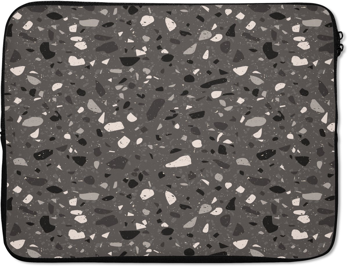 Laptophoes 15.6 inch - Terrazzo - Patroon - Grijs - Laptop sleeve - Binnenmaat 37x26 cm - Zwarte achterkant