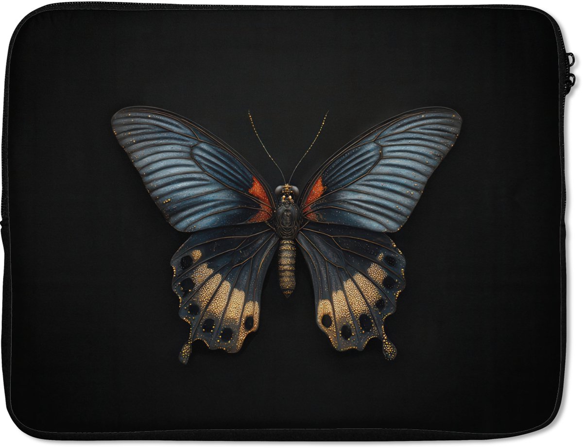 Laptophoes 17 inch - Vlinder - Metaalachtig - Geometrisch patroon - Laptop sleeve - Binnenmaat 41x28 cm - Zwarte achterkant