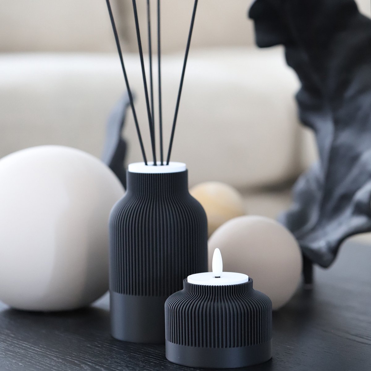 Amelie gift set geurstokjes black diamond diffuser 200ml met luxe oplaadbare led kaars sfeer cadeau set voor woonkamer slaapkamer badkamer
