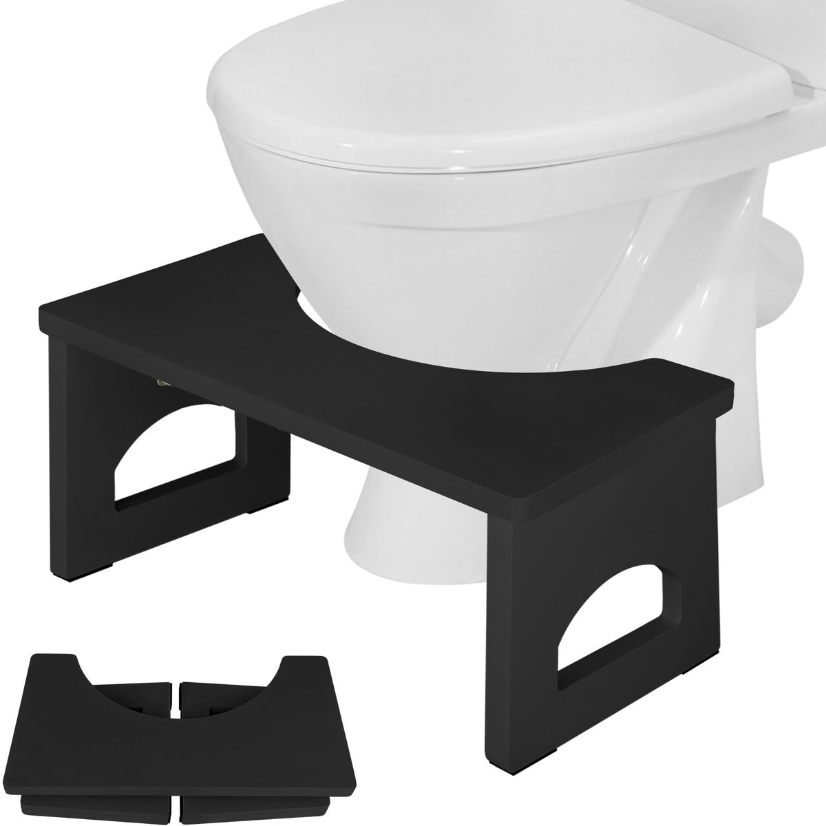 Toilethocker van Hout - Fysiologisch Opvouwbaar C-vormig - Voor een 35 Graden Houding - Zwart