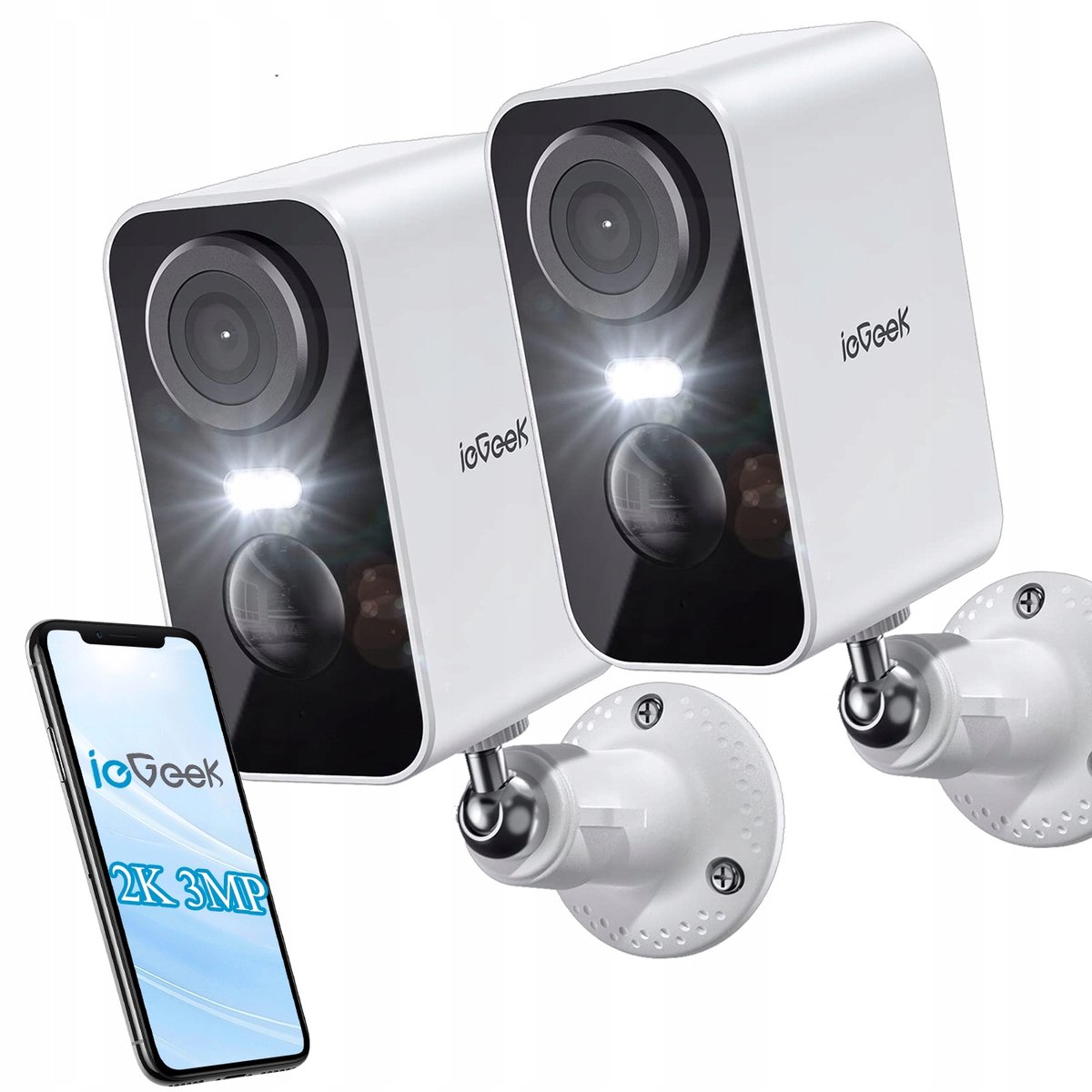 ieGeek 2K bewakingscamera voor buiten - accu - bewegingsdetectie - draadloze bewakingscamera voor buiten/binnen - 2-weg audio - IP65 - 2 stuks