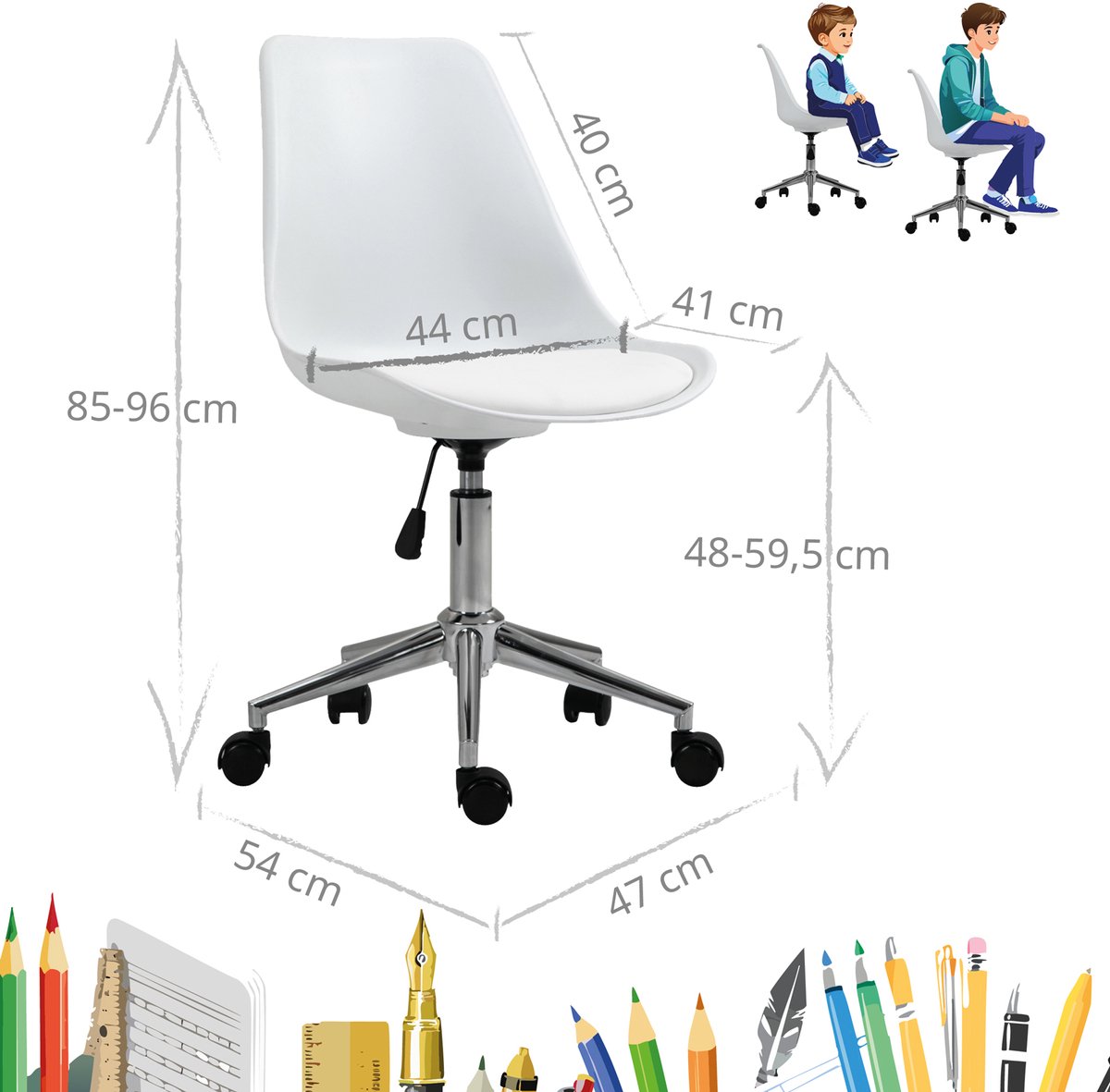 SVITA EDDY Kinderbureaustoel Draaistoel Wit - afbeelding 2