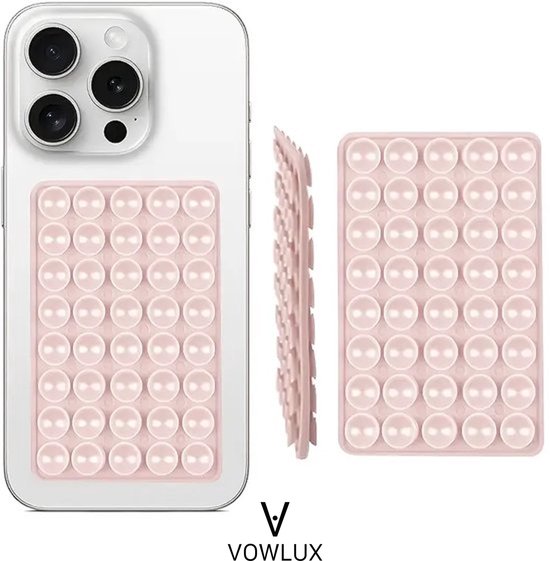 Support de téléphone à ventouse VOWLUX® – 40 ventouses double face ultra-résistantes – Support/étui mains libres – Similaire à Octobuddy – Compatible avec iPhone, Samsung et tous les Smartphones – Rose clair