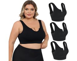 MEETHOO 3 -stuk Beha voor dames in grote maten - BH zonder beugel - Met uitneembare bh vulling - Extra comfortabele Sport BH - Beugelloze bh - met push up - Magic bra-Zwart-XL