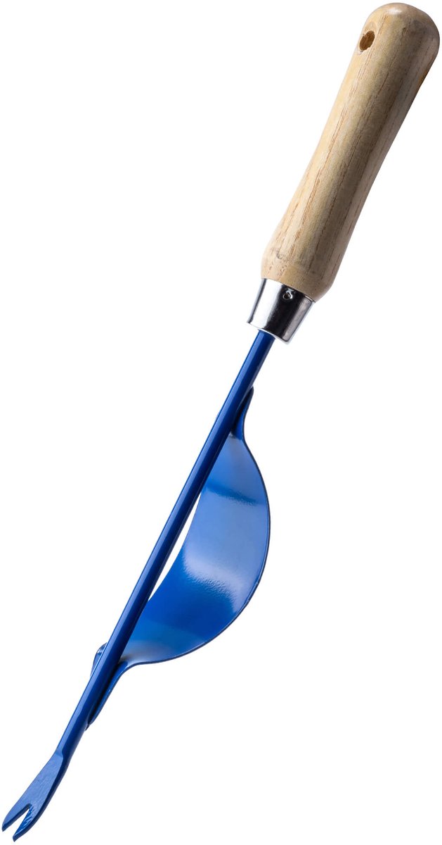 KADAX Robuuste onkruidsteker van roestvrij staal, handmatige onkruidsteker met houten handvat, onkruidtrekker, onkruidjager, tuinwieder, worteljager (36,5 cm, blauw) van KADAX — afbeelding 5