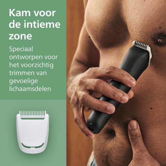 Zwarte intieme trimmer, speciaal ontworpen voor het voorzichtig trimmen van gevoelige lichaamsdelen. Inclusief een witte 1MM opzetkam.