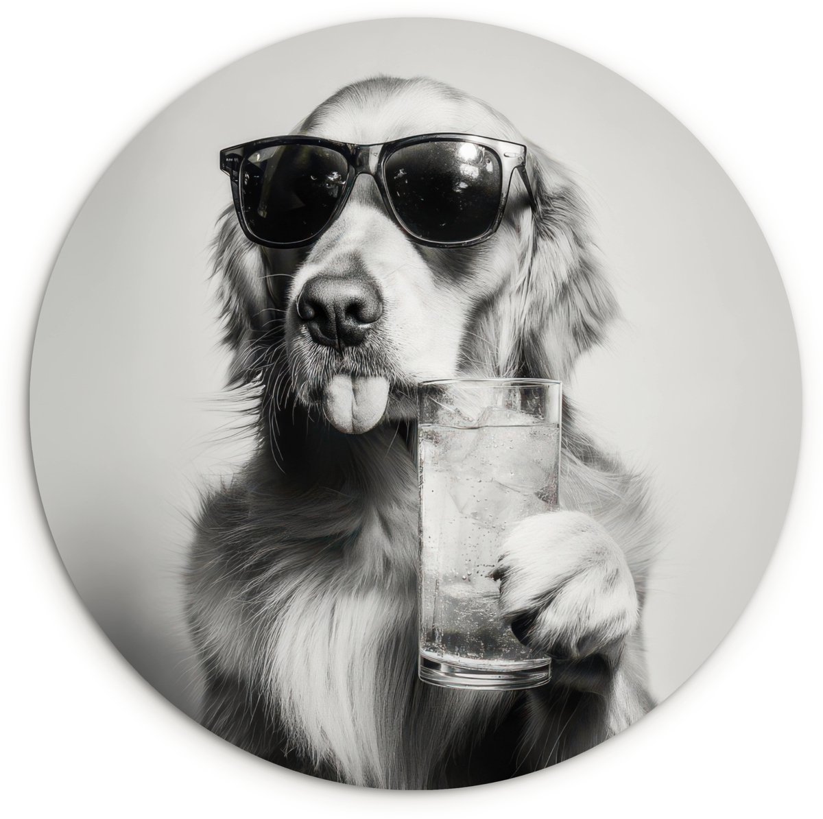 WallCircle Wandcirkel 60x60 cm - Muurcirkel Golden retriever - Hond - Zonnebril - Gkas - Muurdecoratie woonkamer - Wanddecoratie slaapkamer - Kamer decoratie accessoires - Ronde schilderijen