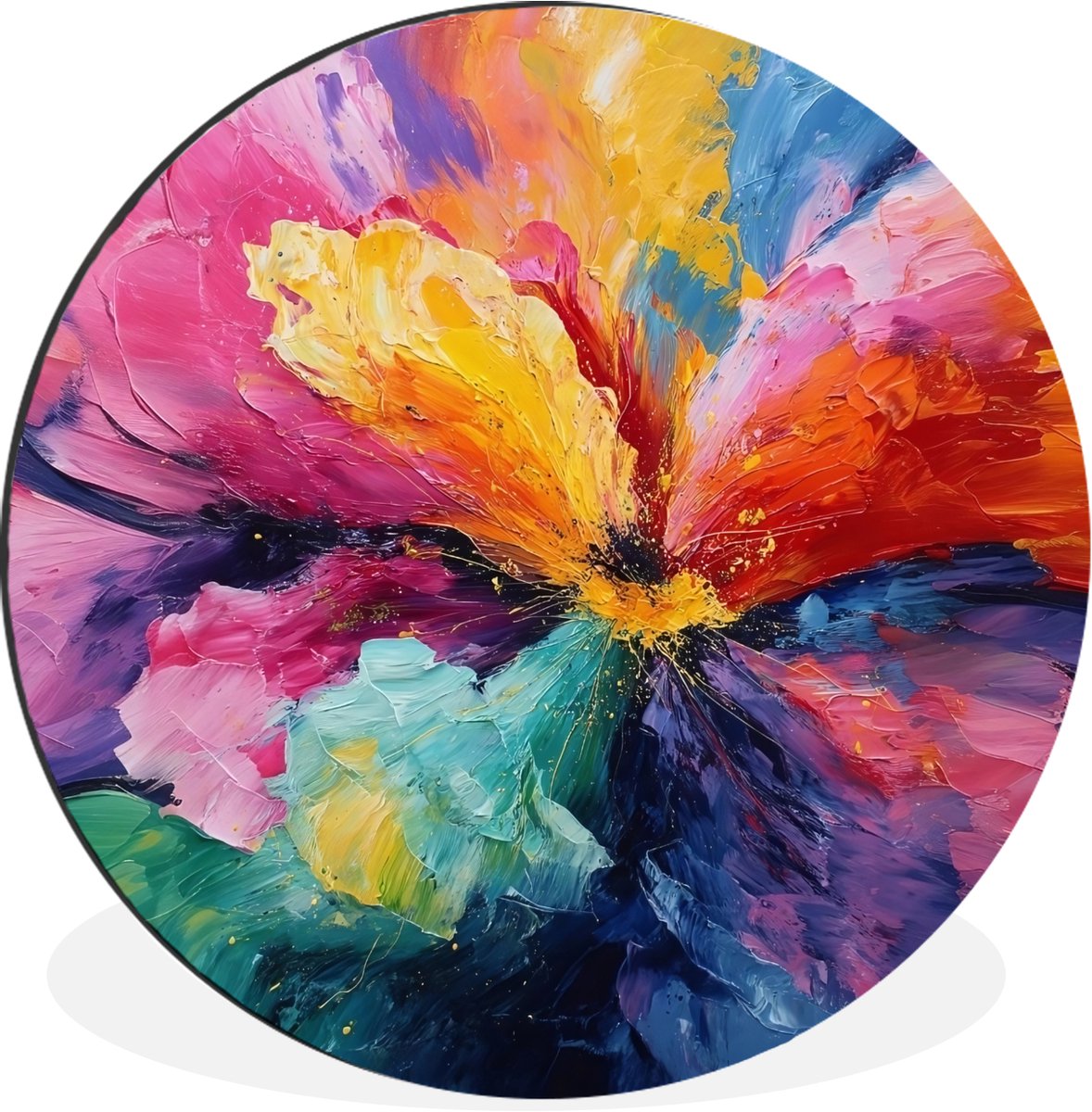 WallCircle Wandcirkel - Muurcirkel - Bloemexplosie - Veelkleurig - Bewegend - Aluminium - Dibond - 30x30 cm - Binnen en Buiten Bloemexplosie - Kleurrijk