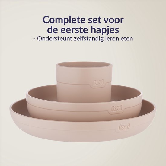 Service de table rose Difrax LOVI - Assiette, Kom et tasse ouverte - 6 mois et plus - Sans BPA, passe au micro-ondes et au lave-vaisselle