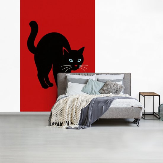 Behang - Fotobehang Kat - Zwart - Staart - Breedte 170 cm x hoogte 260 cm