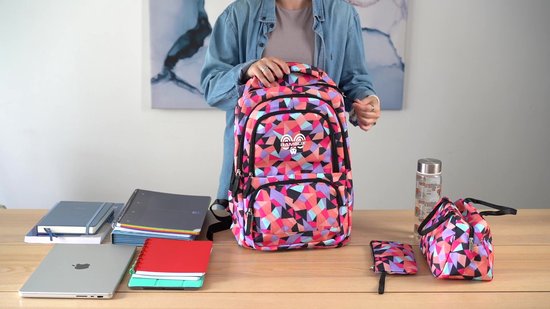 RAMBUX® Schoolrugzak 35L - Schooltas 3-delige Set - Rugzak met Laptopvak - Koeltasje & Etui - Boekentas voor School - Blauw