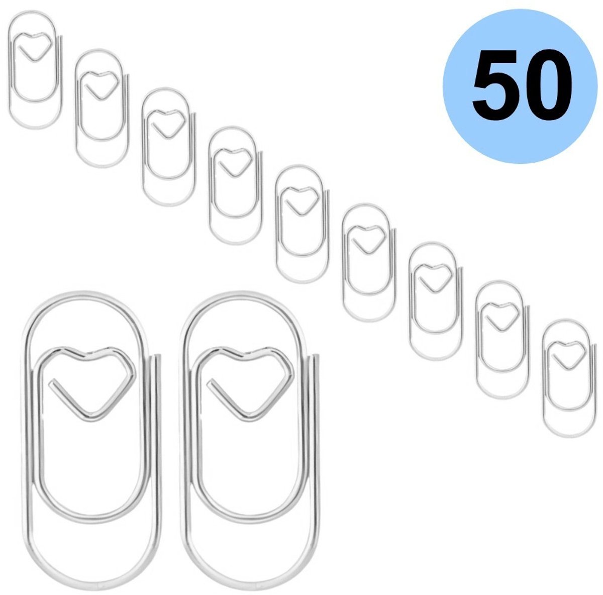 Fako Bijoux® - 50x Mini Paperclip Hart Zilver - Zilverkleurige Hartjes Paperclips - Clip Hart Zilver - Sluitclip - Paperclip - Papierklem - Cadeauverpakking - Trouwen - Geboorte - 50 Stuks